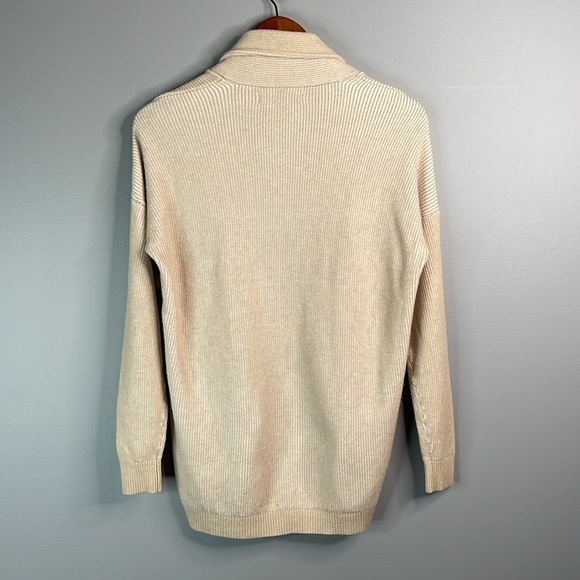 Abercrombie & Fitch Open Cardigan Sweater Tan White Ribbed Draped Pockets Small - Picture 10 of 12